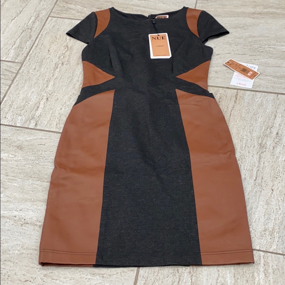 Charcoal grey Dress with leather cut outs